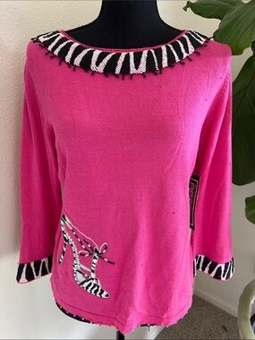 Berek by Takako Sakon Women’s Vintage NWT Pink Sweater Jumper Black White Accent
